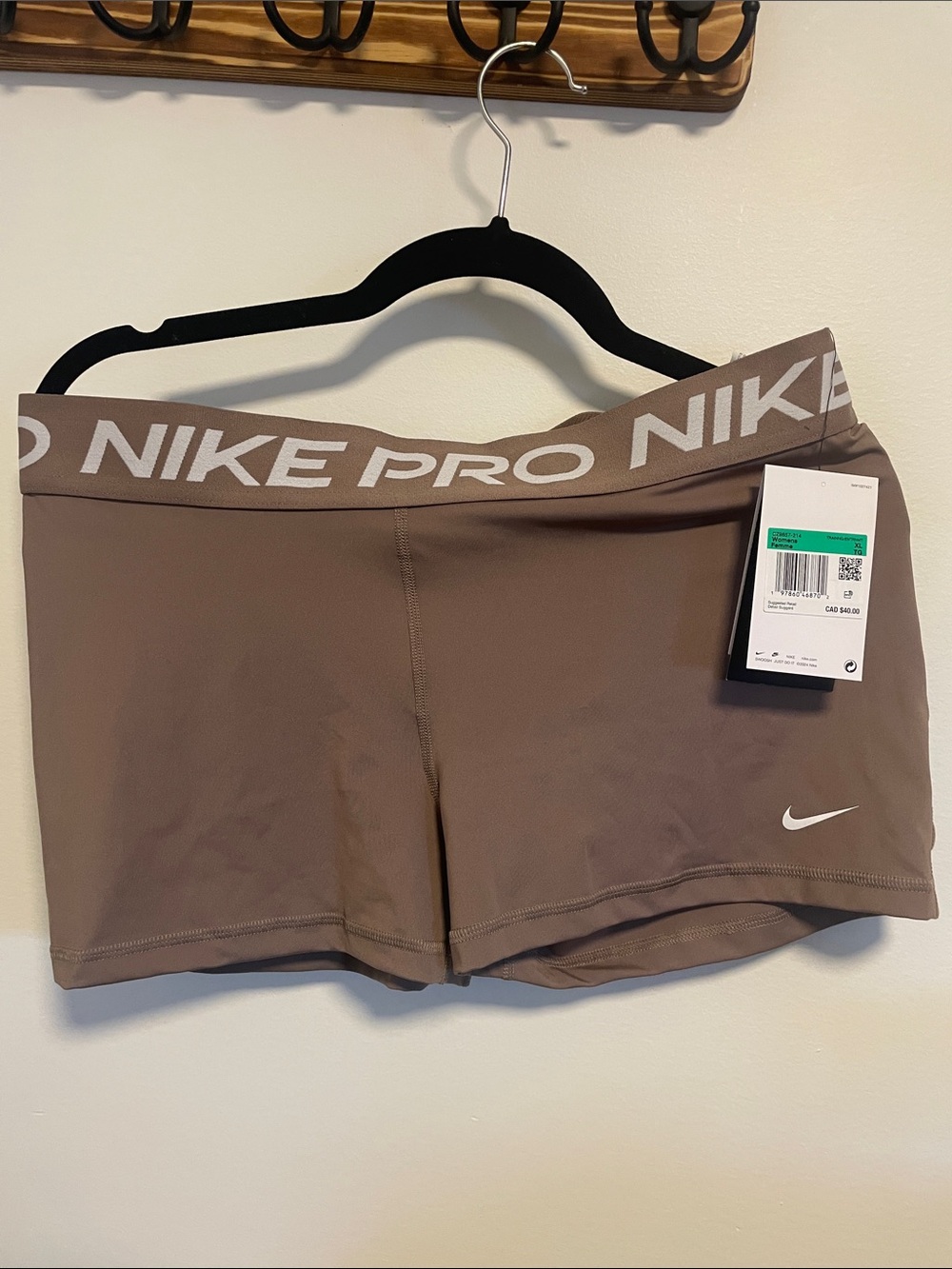 Nike Pro Women's Taupe Bike Shorts with White Logo
